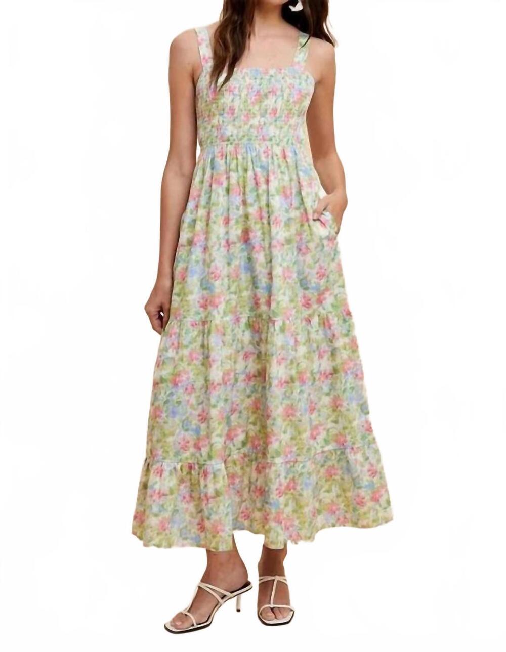 NEW IN-LOOM smocked cotton floral maxi dress in multi